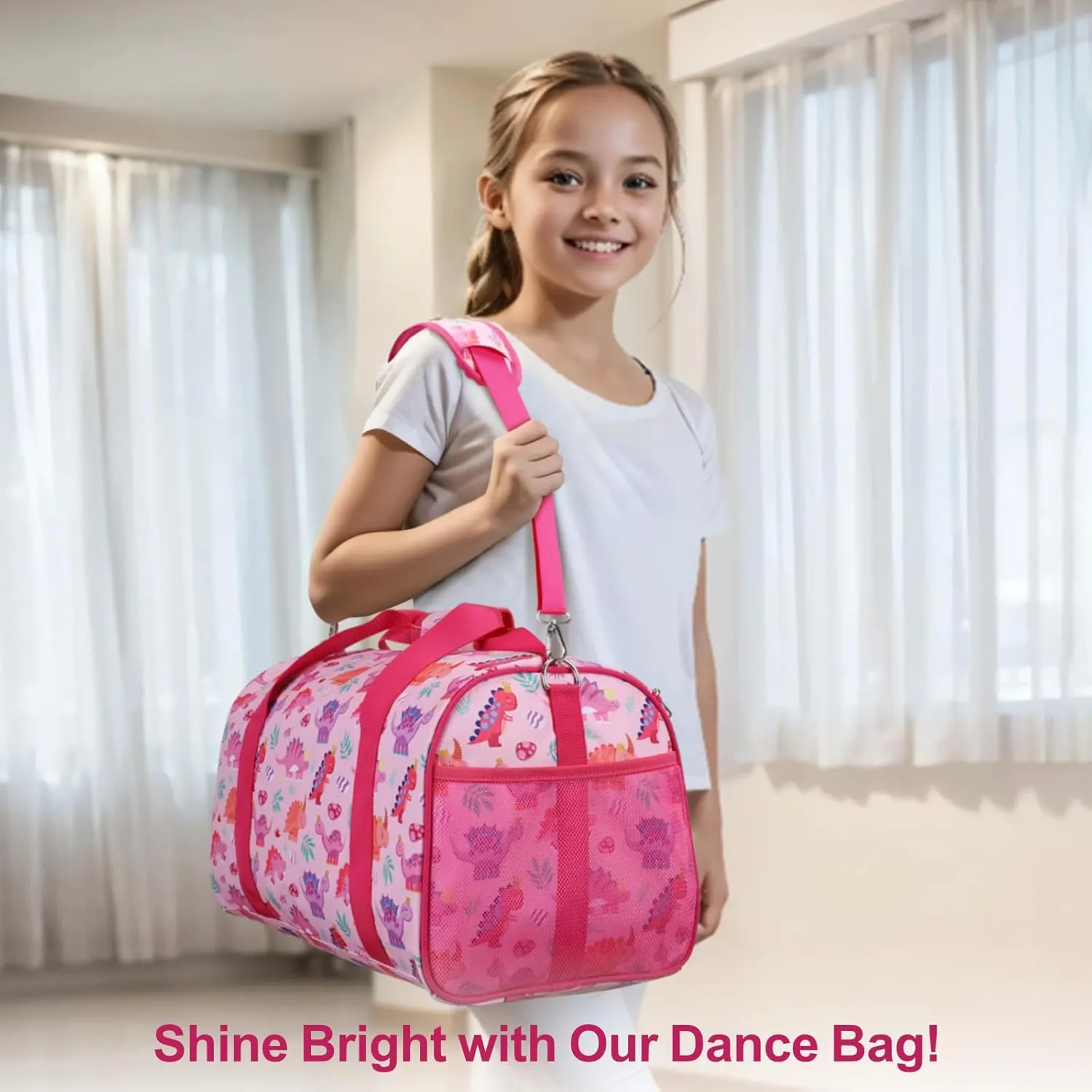 Bagseri Dance Bag for Girls - Ballet Duffle With Shoes Compartment for Kids Above 6yr, Overnight Travel Sleepover Bag With Dry Wet Separation Pockets