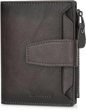 BAIGIO Genuine Leather Wallets for Men with Zipper RFID Card Holders Bifold Wallet for Men Purse Zip Coin Pocket