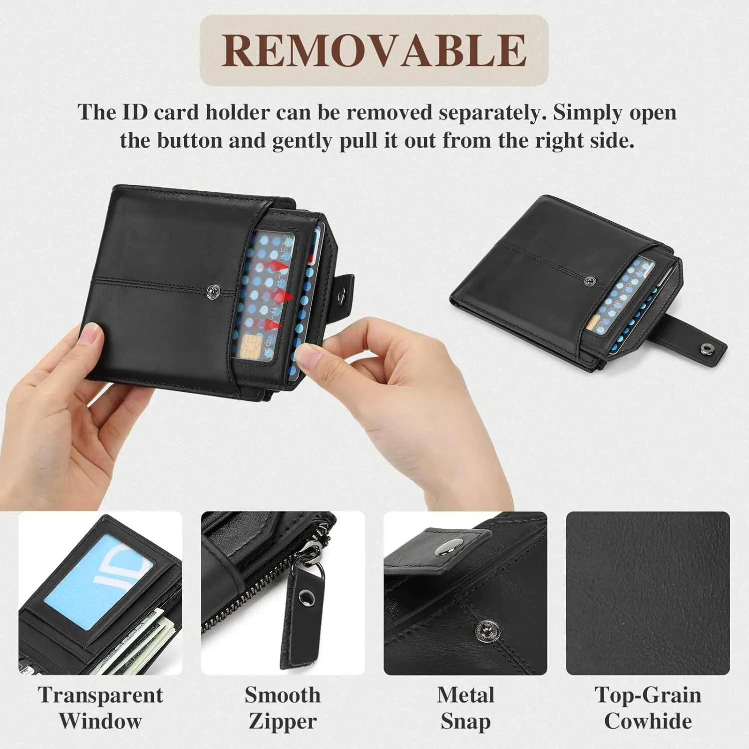 BAIGIO Genuine Leather Wallets for Men with Zipper RFID Card Holders Bifold Wallet for Men Purse Zip Coin Pocket