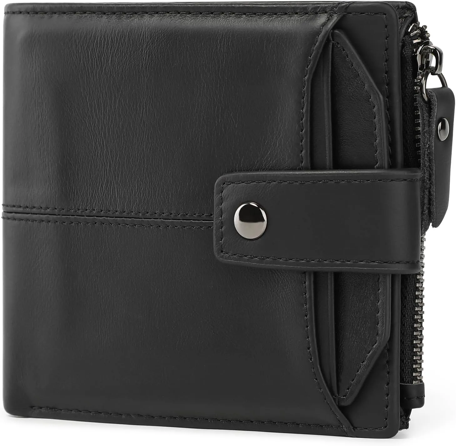 BAIGIO Genuine Leather Wallets for Men with Zipper RFID Card Holders Bifold Wallet for Men Purse Zip Coin Pocket