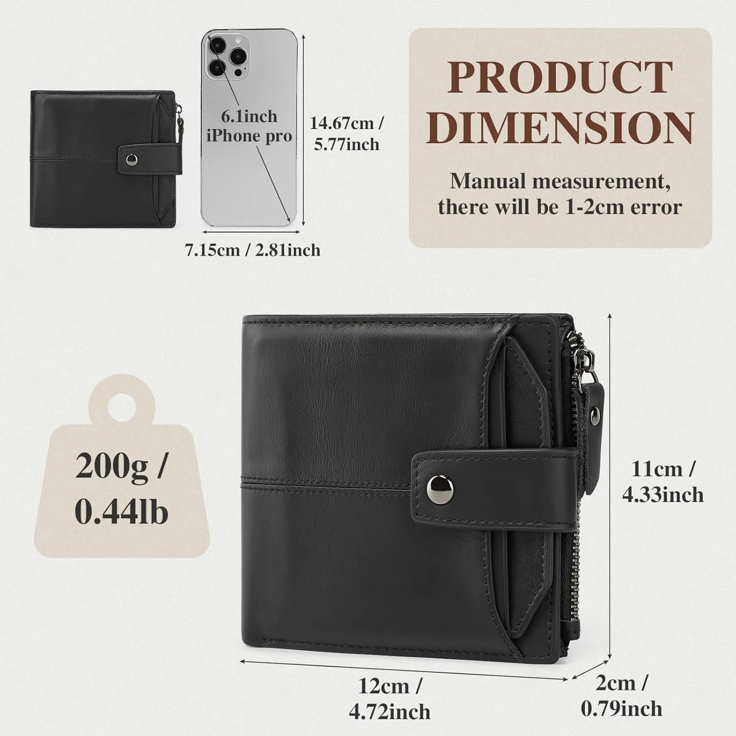 BAIGIO Genuine Leather Wallets for Men with Zipper RFID Card Holders Bifold Wallet for Men Purse Zip Coin Pocket