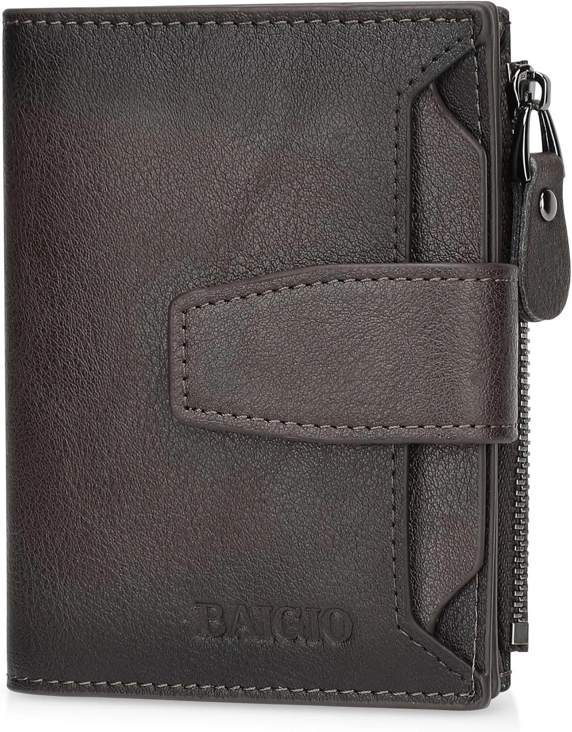 BAIGIO Genuine Leather Wallets for Men with Zipper RFID Card Holders Bifold Wallet for Men Purse Zip Coin Pocket