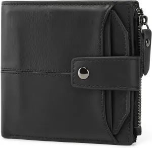 BAIGIO Genuine Leather Wallets for Men with Zipper RFID Card Holders Bifold Wallet for Men Purse Zip Coin Pocket