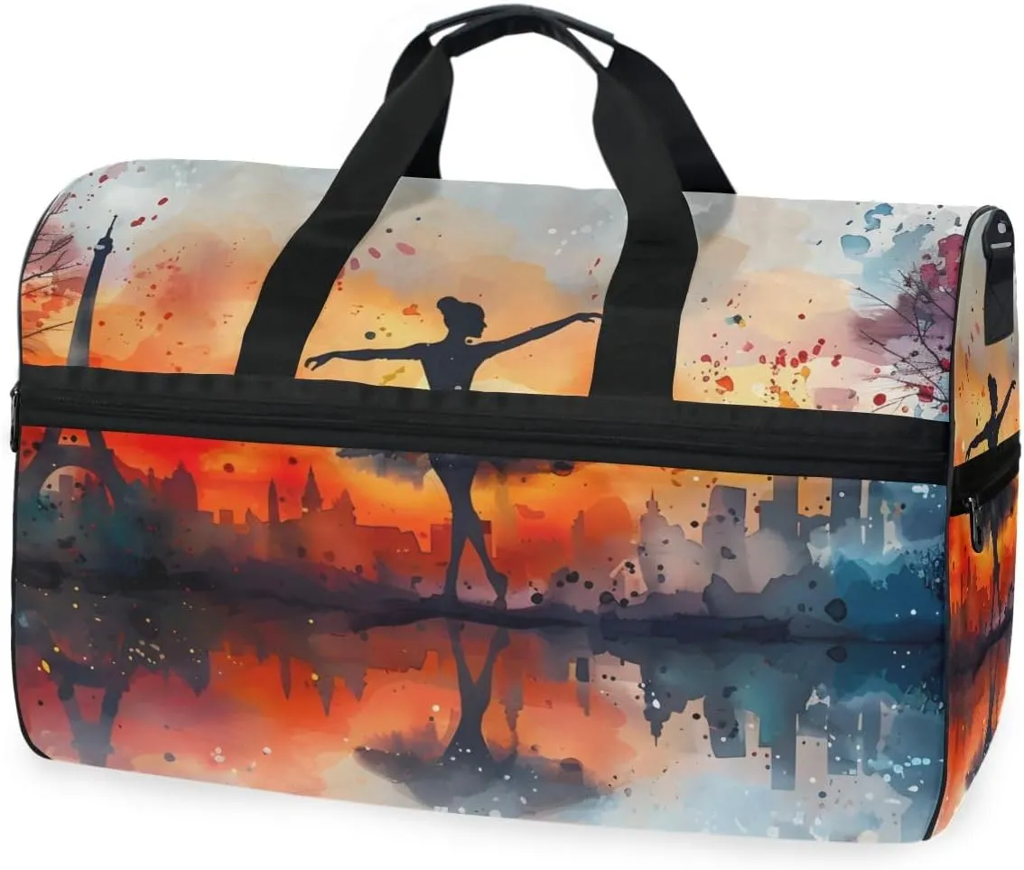 Ballet Paris Travel Duffel Bag Luggage Sports Gym Bags With Shoes Compartment Large Capacity Lightweight Duffle Bag For Men Women