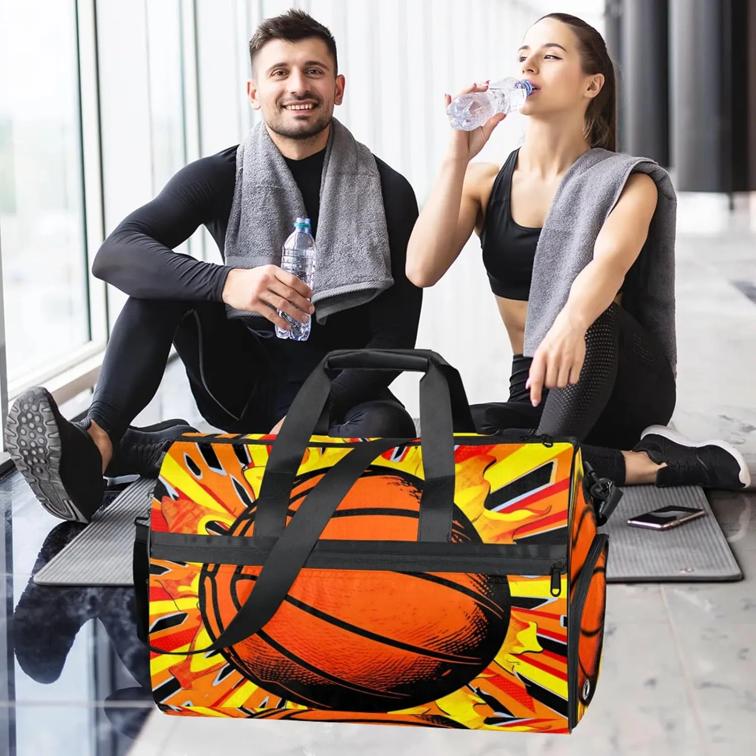 Balls Gym Bags for Men Women, 43L Medium Sports Basketball Travel Duffel Bag for Men with Shoe Compartment,Carry on Bags for Airplanes Women