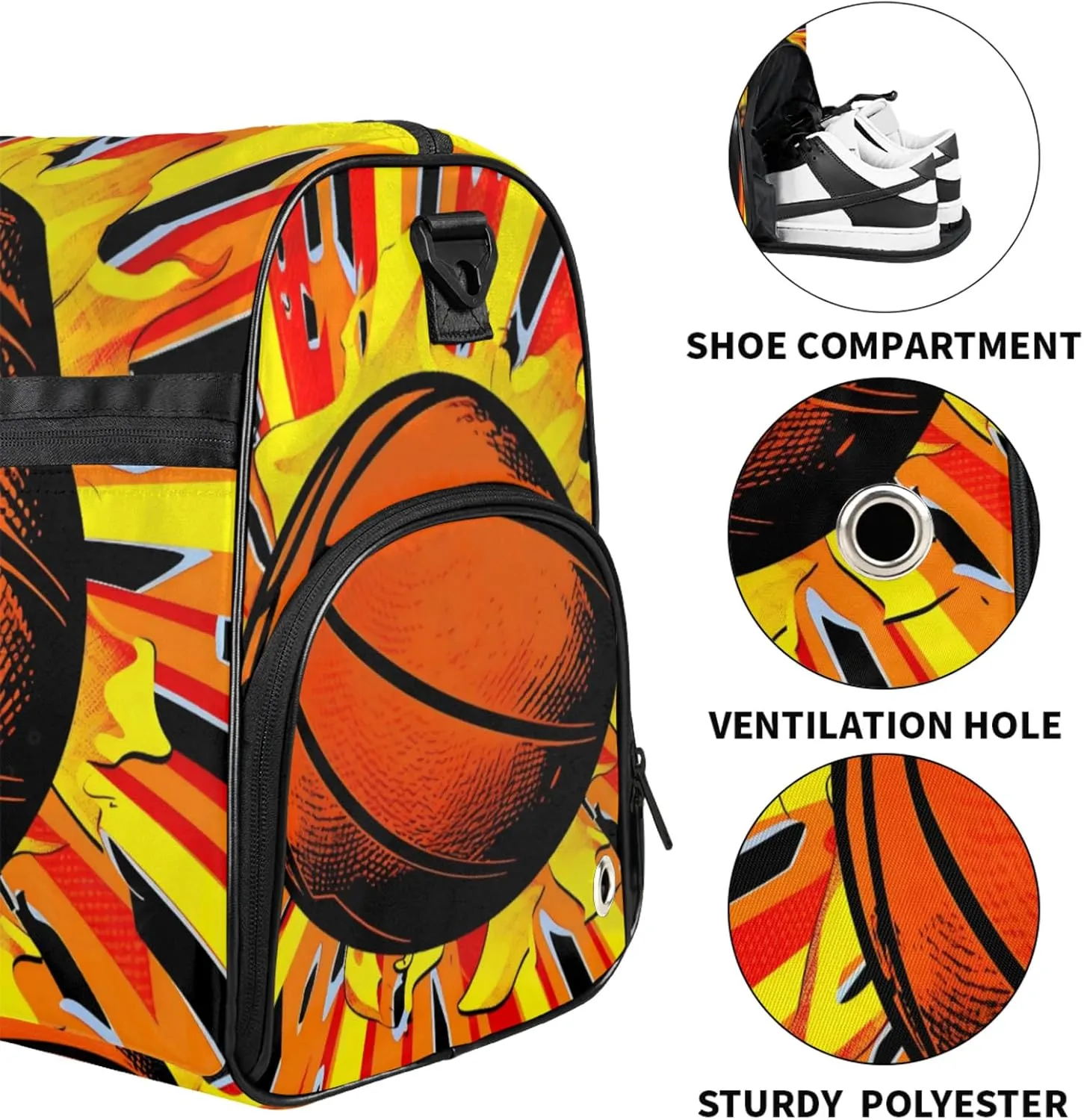 Balls Gym Bags for Men Women, 43L Medium Sports Basketball Travel Duffel Bag for Men with Shoe Compartment,Carry on Bags for Airplanes Women