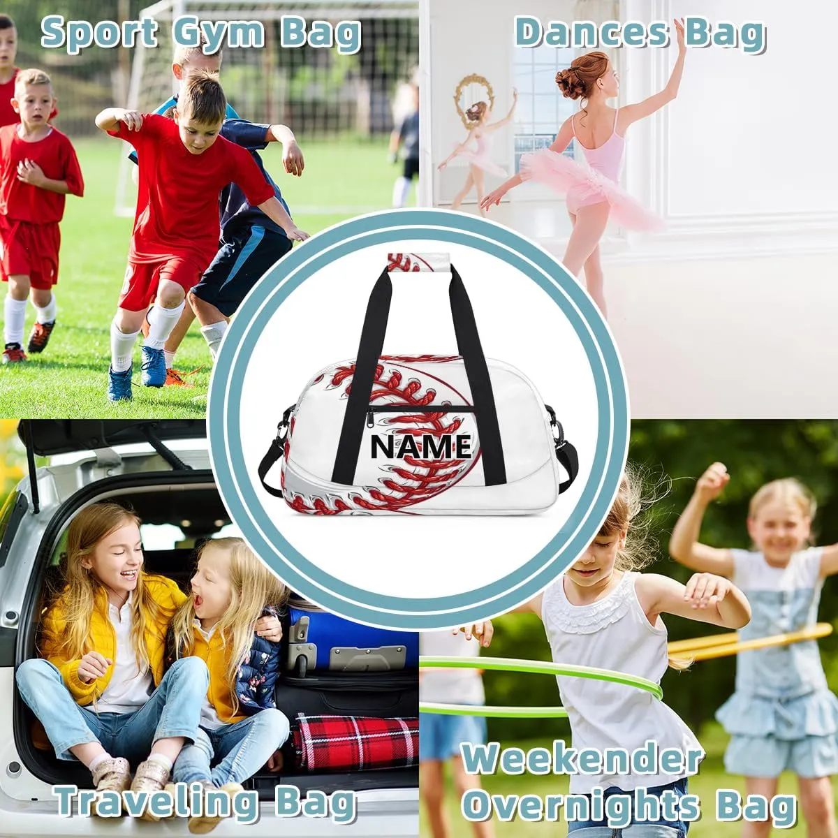 Baseball Custom Small Gym Bag 18 inch for Women Men Personalized Baseball Cool Sports Carry On Overnight Weekender Bag for Travel Work Dance Sport