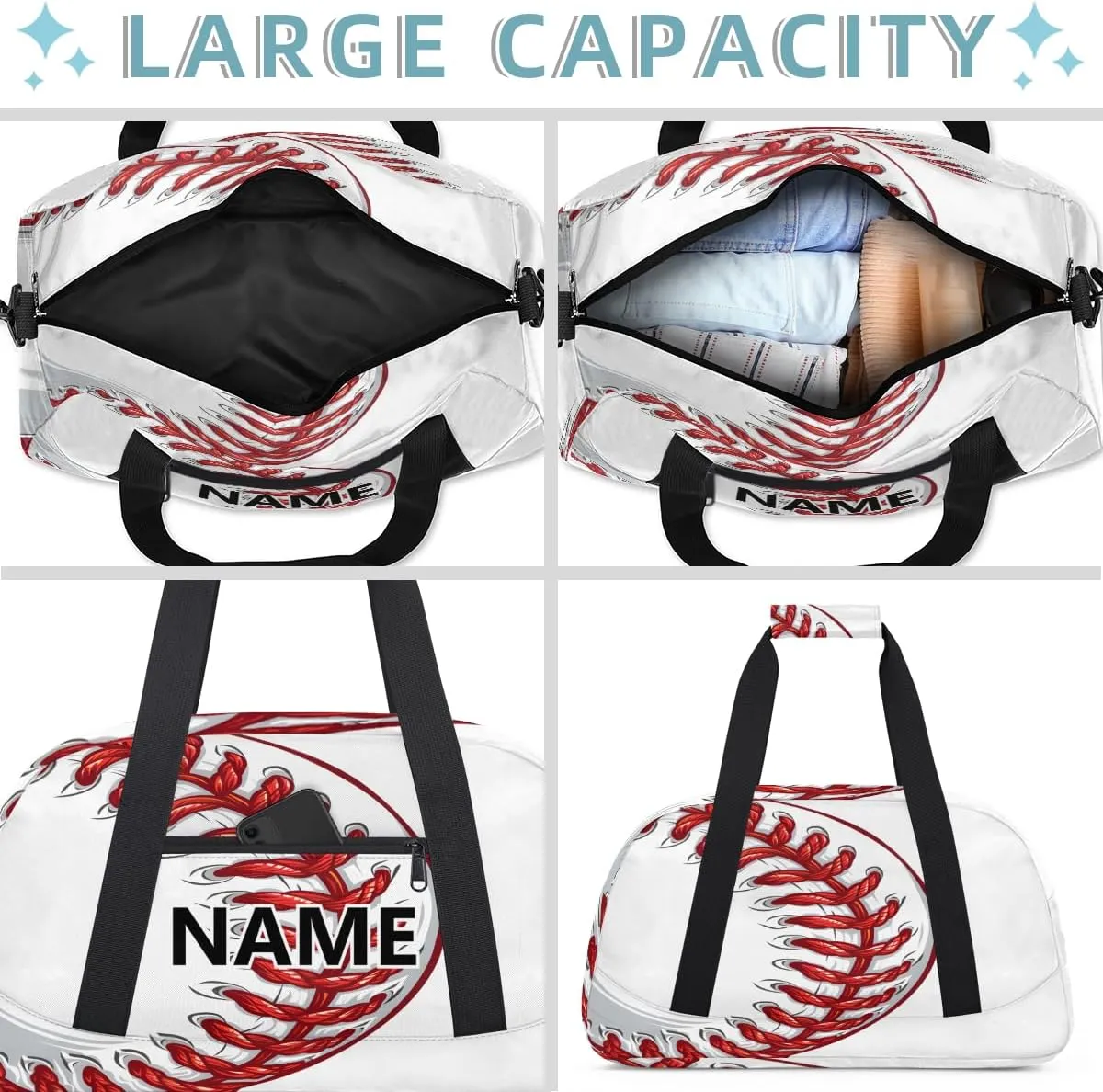 Baseball Custom Small Gym Bag 18 inch for Women Men Personalized Baseball Cool Sports Carry On Overnight Weekender Bag for Travel Work Dance Sport