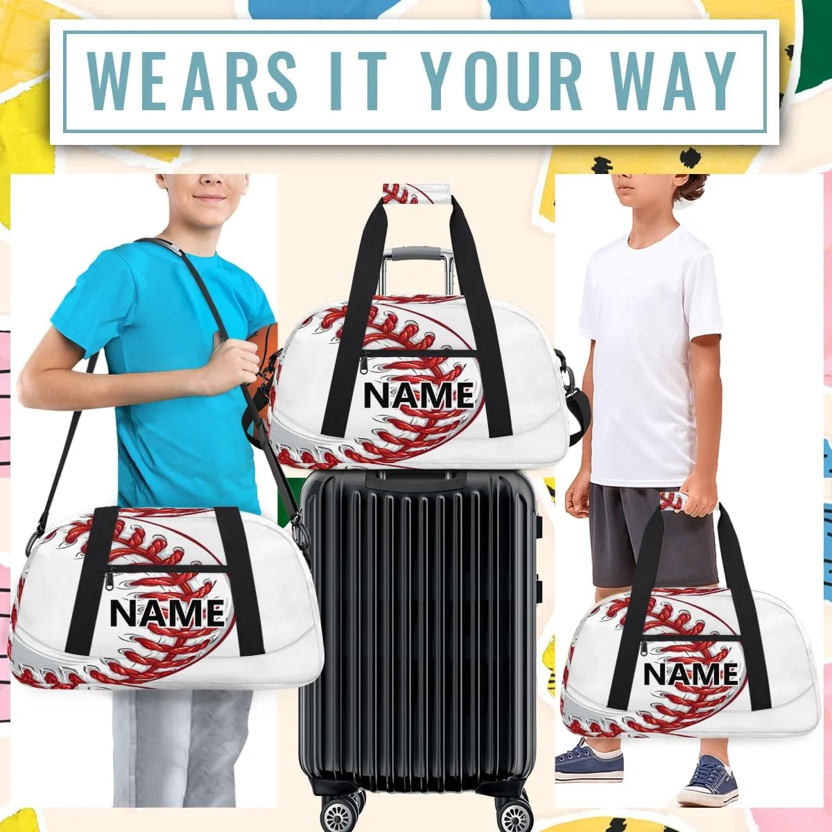 Baseball Custom Small Gym Bag 18 inch for Women Men Personalized Baseball Cool Sports Carry On Overnight Weekender Bag for Travel Work Dance Sport