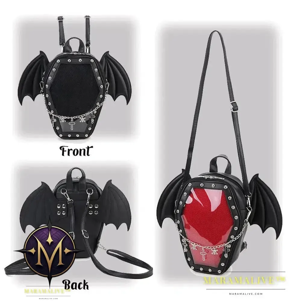 Bat Wings Ita Backpack Enamel Pin Display Shoulder Bag Goth Pin Collector Female Small Clear School Bag Punk Ita Purse Bag