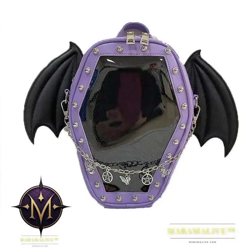 Bat Wings Ita Backpack Enamel Pin Display Shoulder Bag Goth Pin Collector Female Small Clear School Bag Punk Ita Purse Bag