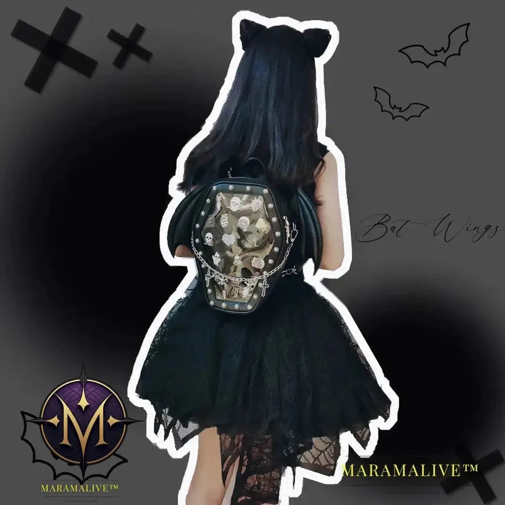 Bat Wings Ita Backpack Enamel Pin Display Shoulder Bag Goth Pin Collector Female Small Clear School Bag Punk Ita Purse Bag