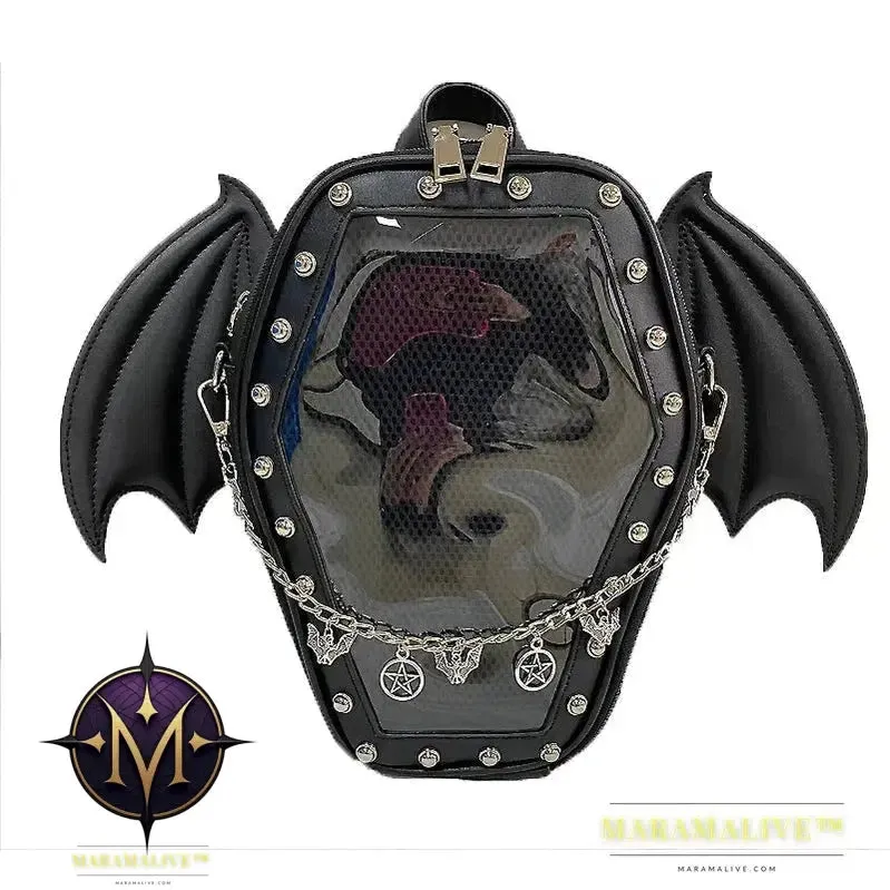 Bat Wings Ita Backpack Enamel Pin Display Shoulder Bag Goth Pin Collector Female Small Clear School Bag Punk Ita Purse Bag