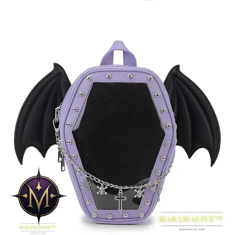 Bat Wings Ita Backpack Enamel Pin Display Shoulder Bag Goth Pin Collector Female Small Clear School Bag Punk Ita Purse Bag