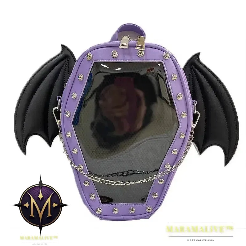 Bat Wings Ita Backpack Enamel Pin Display Shoulder Bag Goth Pin Collector Female Small Clear School Bag Punk Ita Purse Bag