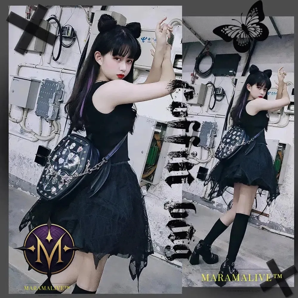Bat Wings Ita Backpack Enamel Pin Display Shoulder Bag Goth Pin Collector Female Small Clear School Bag Punk Ita Purse Bag
