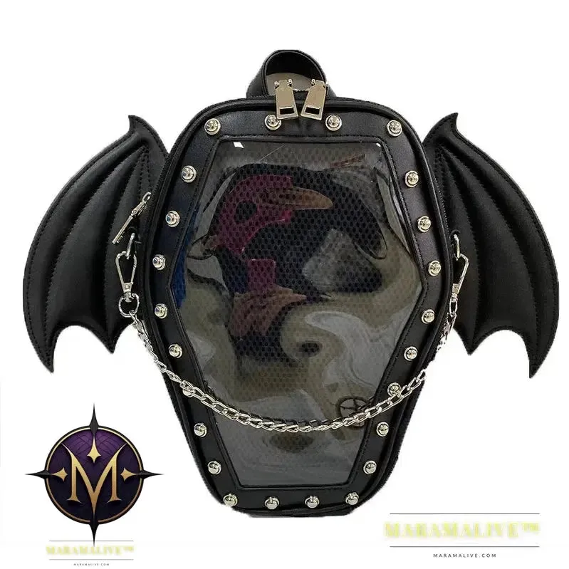 Bat Wings Ita Backpack Enamel Pin Display Shoulder Bag Goth Pin Collector Female Small Clear School Bag Punk Ita Purse Bag