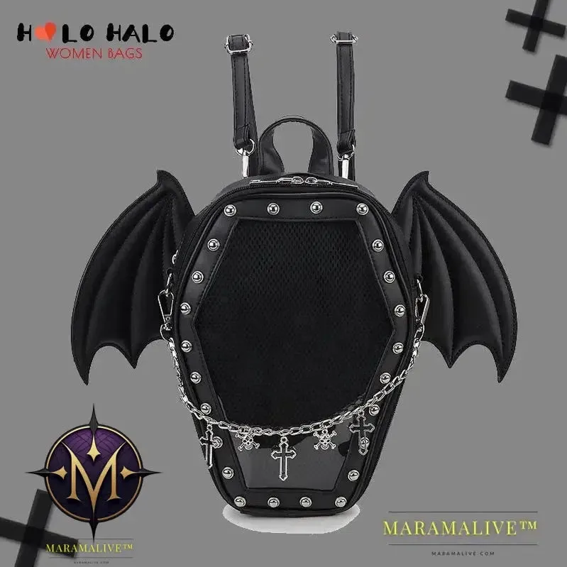 Bat Wings Ita Backpack Enamel Pin Display Shoulder Bag Goth Pin Collector Female Small Clear School Bag Punk Ita Purse Bag