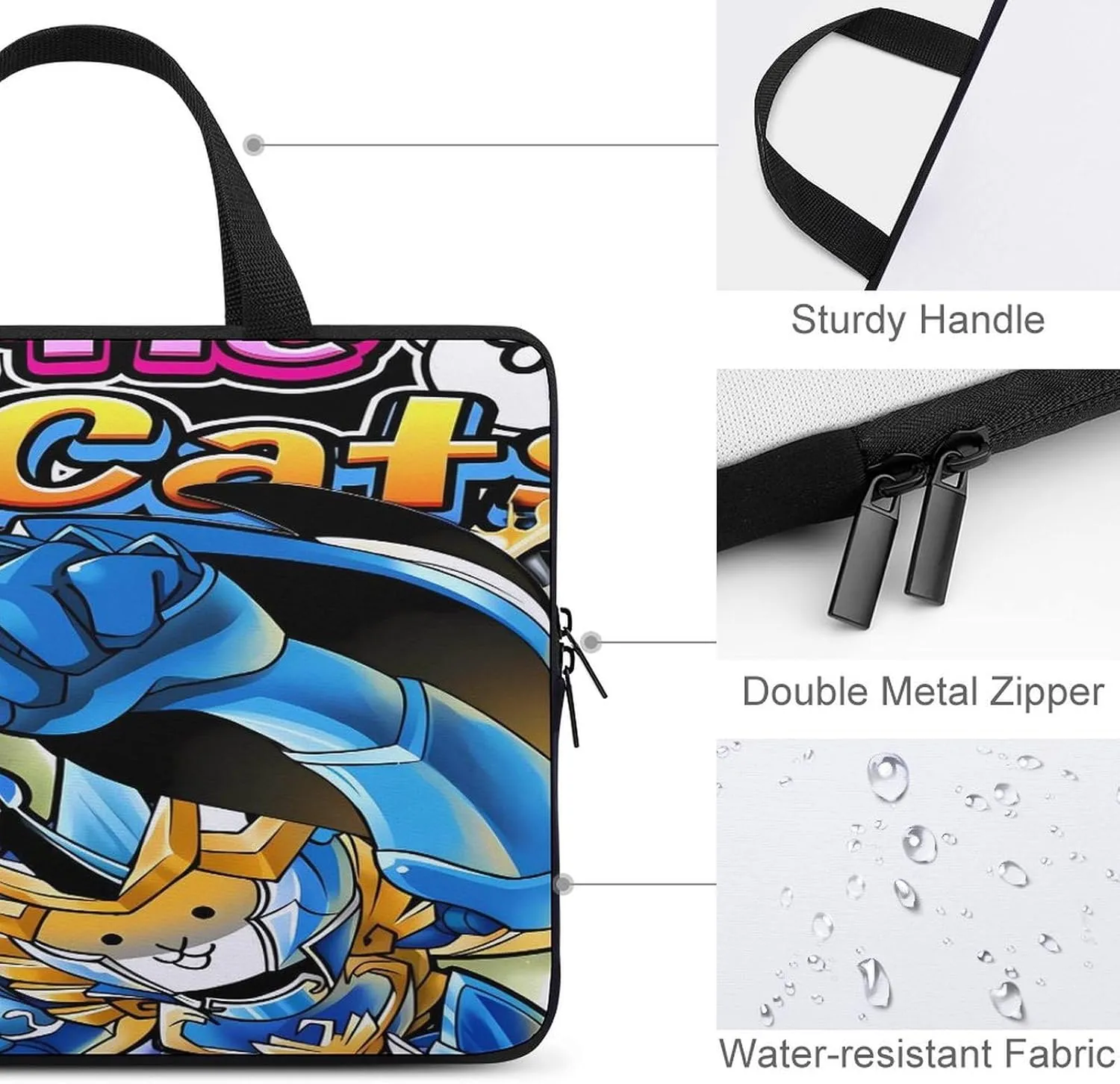 Battle-Cats Slim Laptop Bag - Lightweight And Water-Resistant Carrying Case with Handle