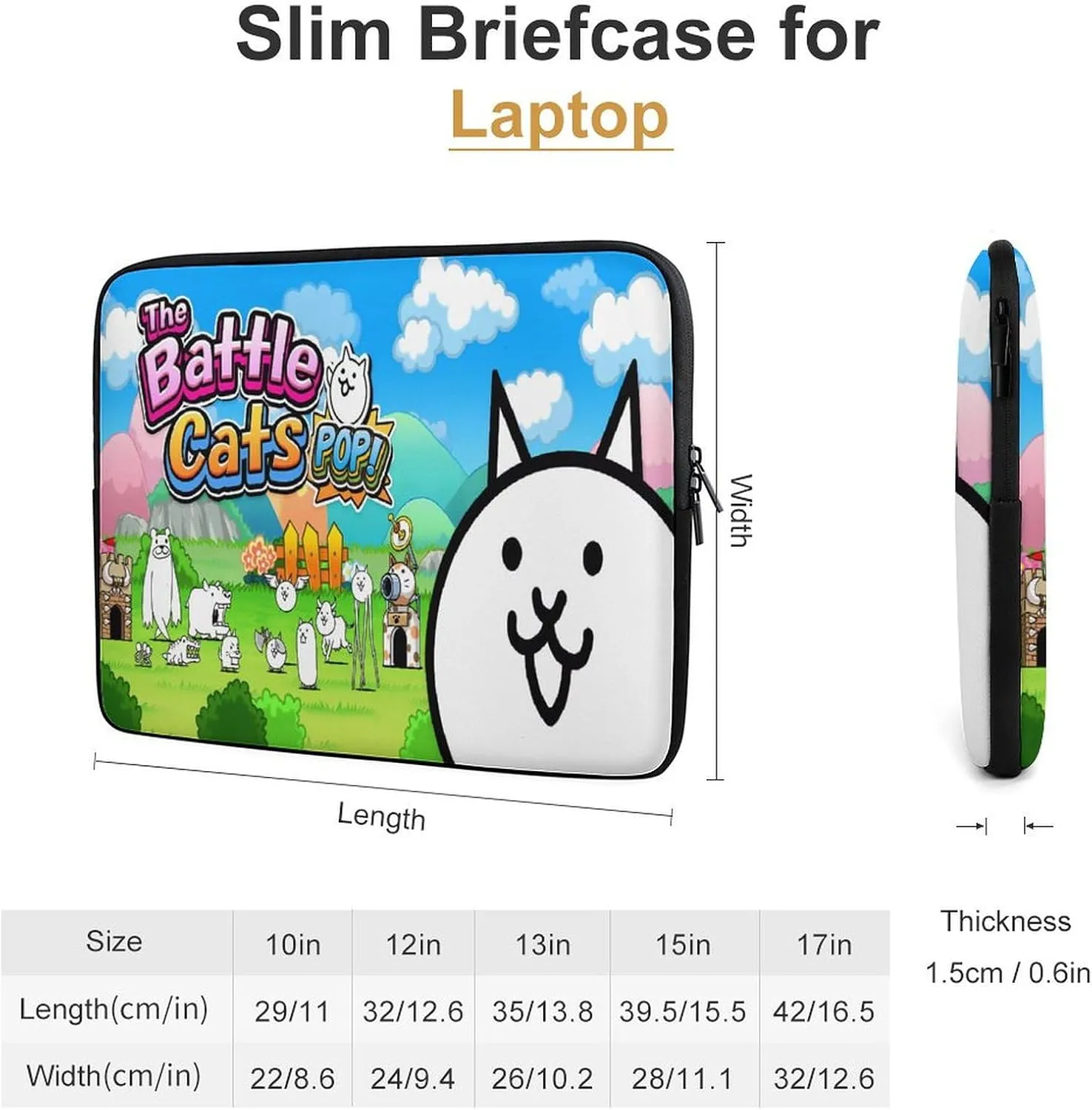 Battle-Cats Slim Laptop Bag - Lightweight And Water-Resistant Carrying Case with Handle