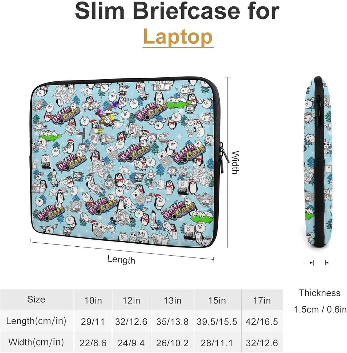Battle-Cats Slim Laptop Bag - Lightweight And Water-Resistant Carrying Case with Handle