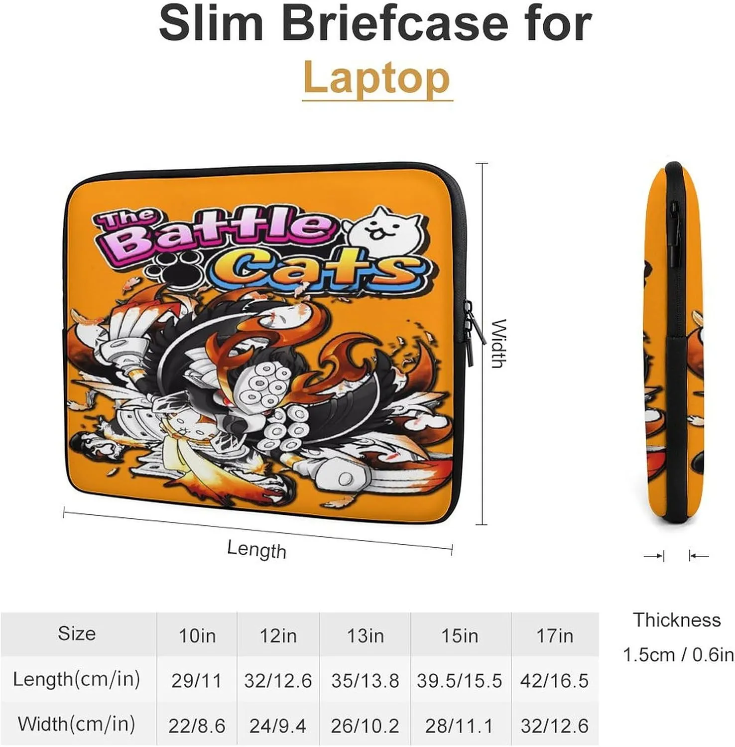 Battle-Cats Slim Laptop Bag - Lightweight And Water-Resistant Carrying Case with Handle