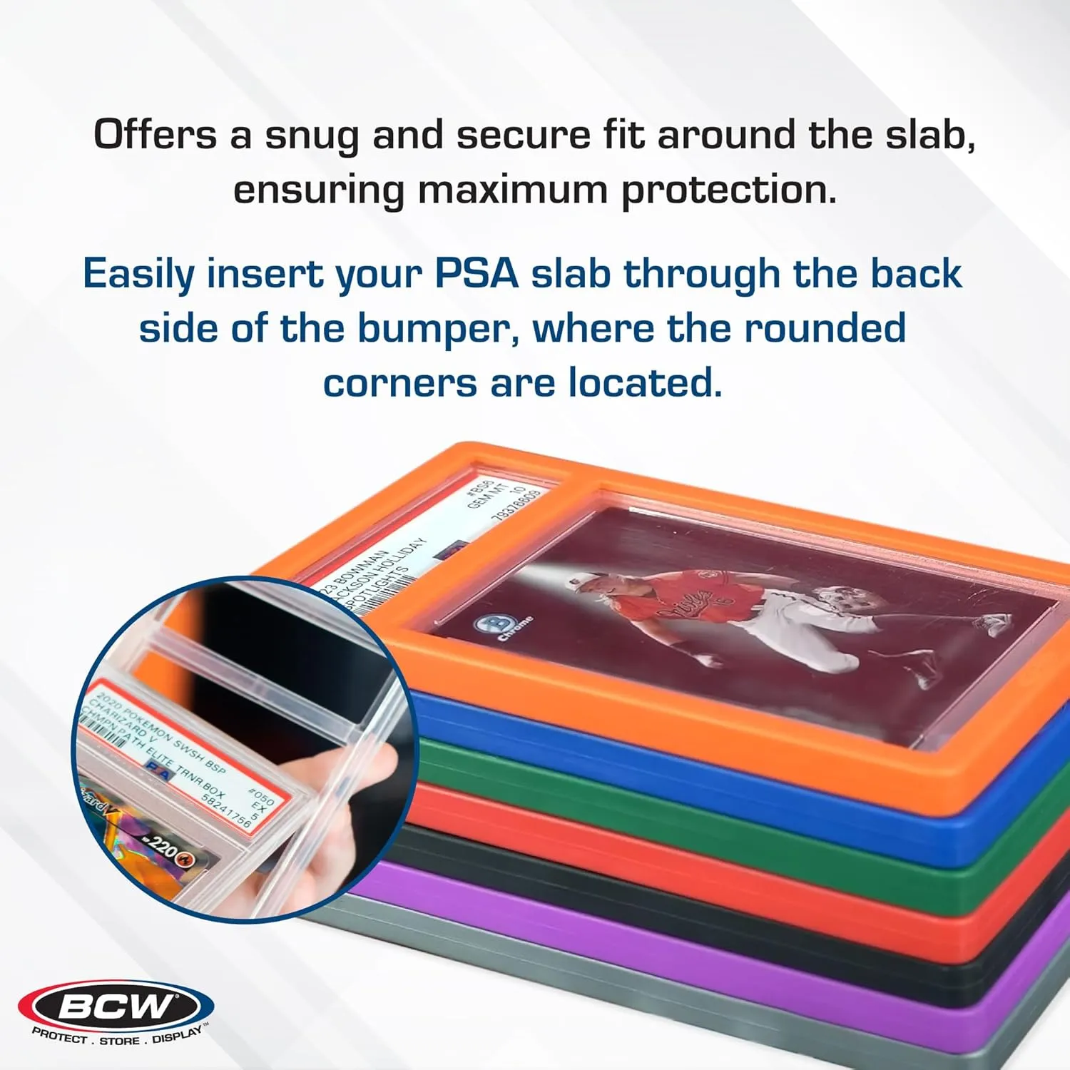 BCW Graded Card Slab Bumpers - Silver | TPE Edge Protectors for PSA Slabs (2017–Current) | Secure Fit & Easy Grip | Pack of 6 Bumpers for PSA-Graded Card Cases | Collector-Grade Protection