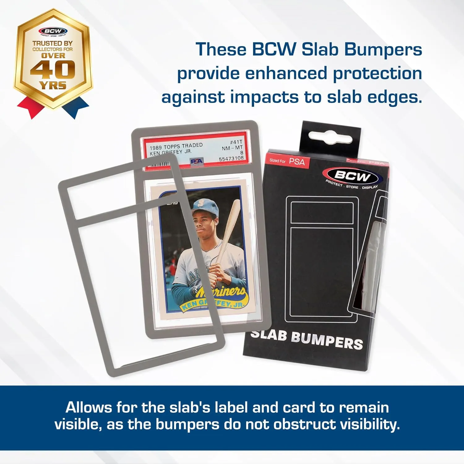 BCW Graded Card Slab Bumpers - Silver | TPE Edge Protectors for PSA Slabs (2017–Current) | Secure Fit & Easy Grip | Pack of 6 Bumpers for PSA-Graded Card Cases | Collector-Grade Protection