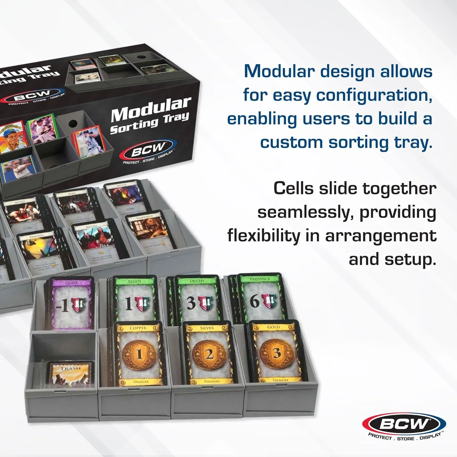 BCW Modular Card Sorting Tray | Customizable Display and Storage Grid, Expandable TCG Sorting Tray | Ideal for Sports Cards, Magic the Gathering, Pokémon, and Board Games