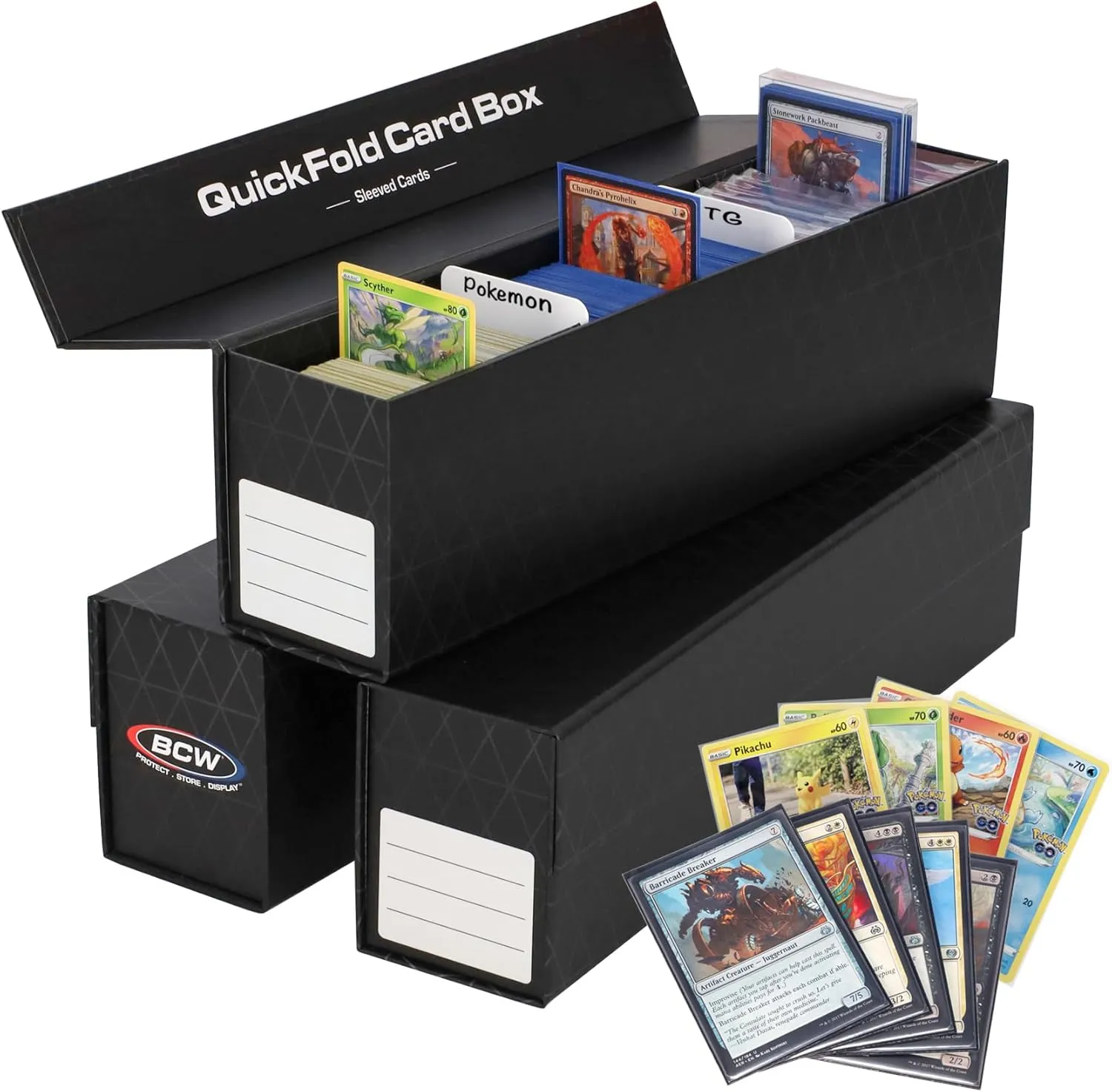 BCW QuickFold Card Storage Box for Sleeved Cards – 3 Pack – Not for Toploaders – Magnetic Closure – Holds 500-1200 Sleeved or Unsleeved Cards – MTG Card Storage