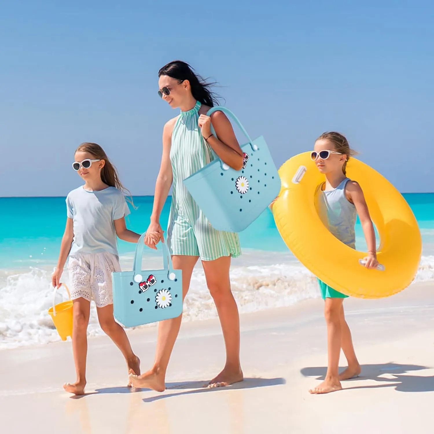 Beach Bag Rubber Tote Bag - Extra Large Handbag with Charms Waterproof Lightweight Travel Purses for Pool Boat