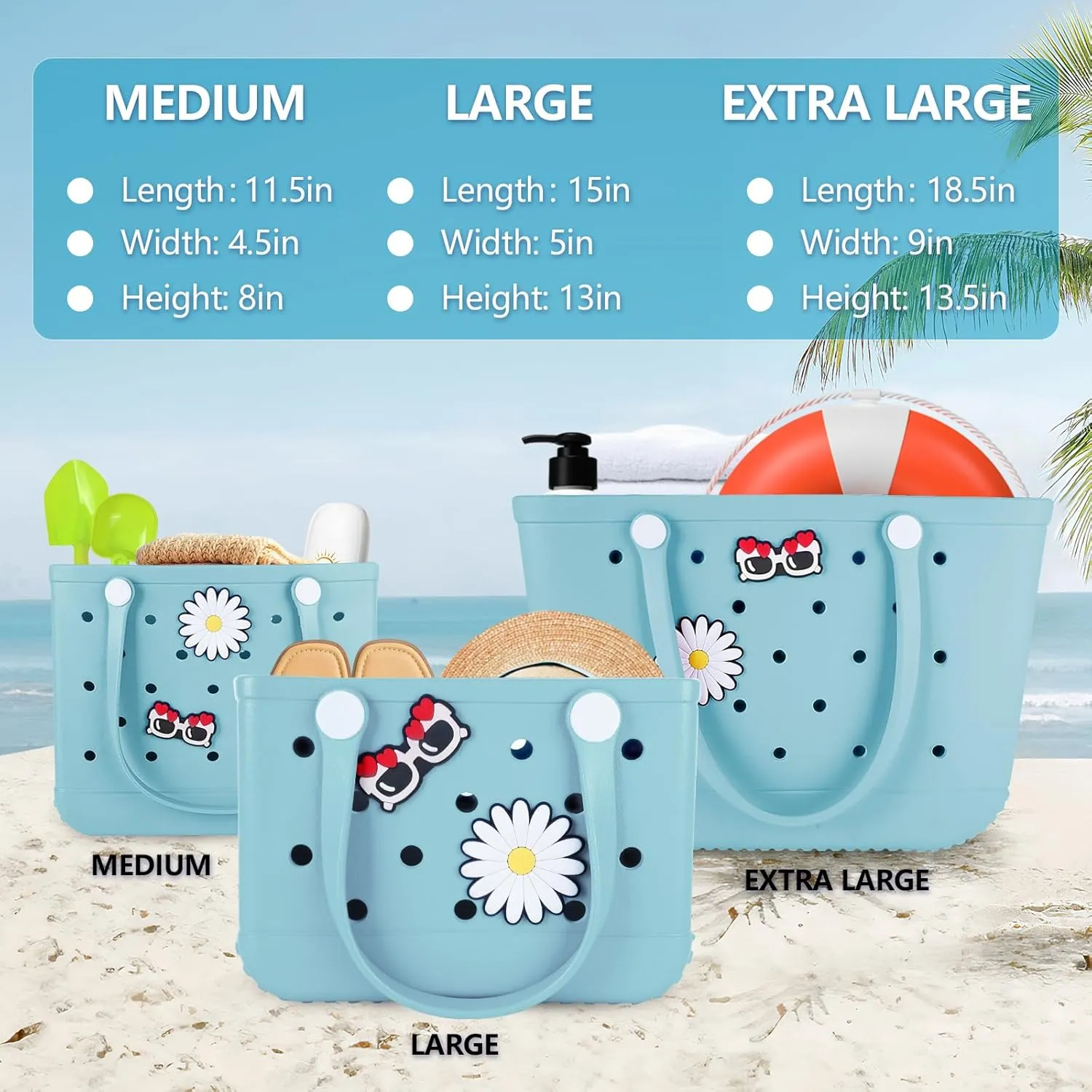 Beach Bag Rubber Tote Bag - Extra Large Handbag with Charms Waterproof Lightweight Travel Purses for Pool Boat