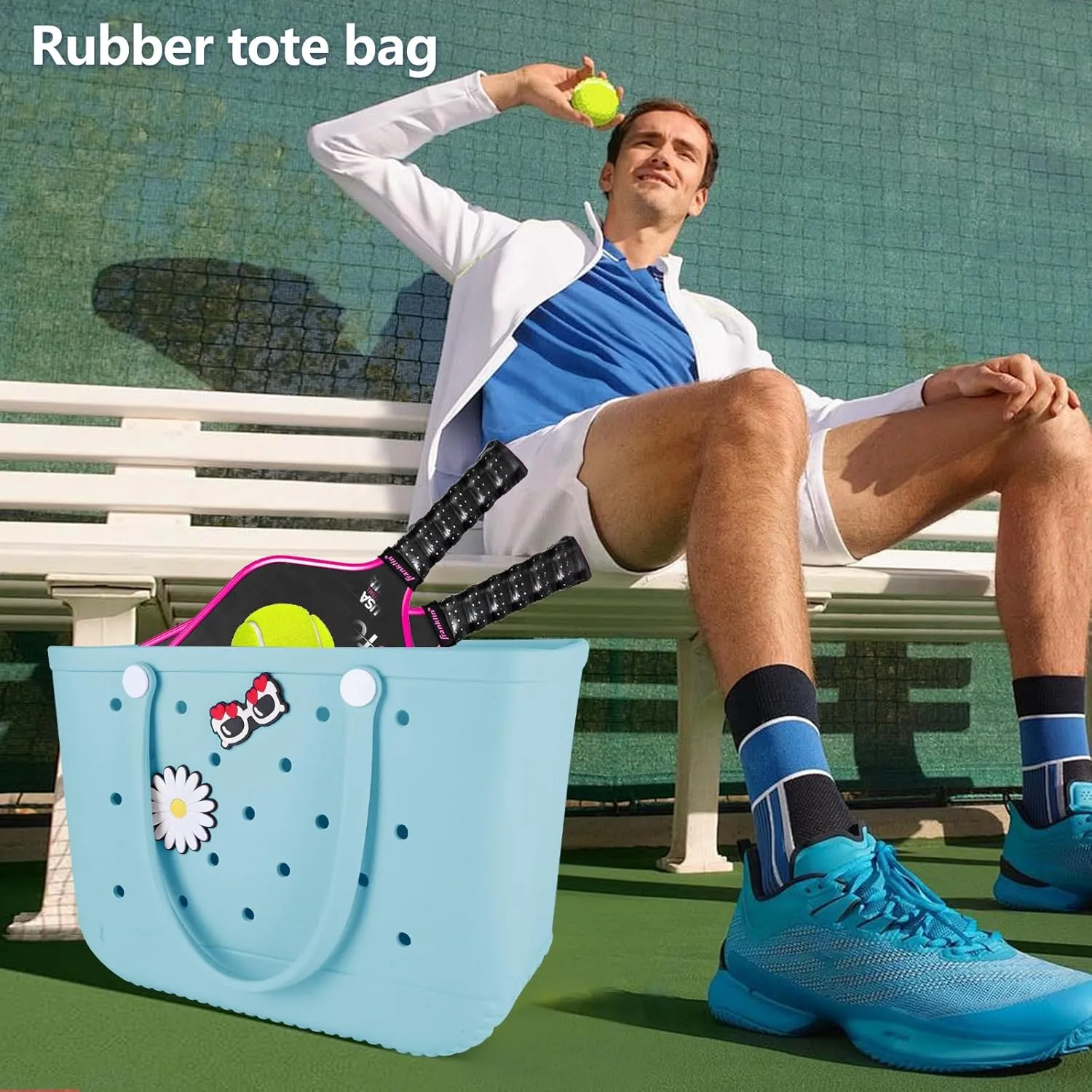 Beach Bag Rubber Tote Bag - Extra Large Handbag with Charms Waterproof Lightweight Travel Purses for Pool Boat
