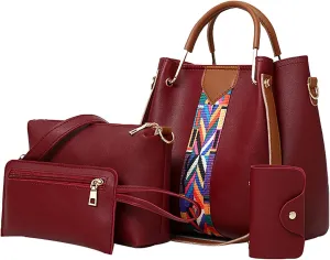 Beach Tote Bag 4 Packet Solid Color Leather Handbags Shoulder Bags Crossbody Hobo Bags Card Purse Work Travel Essential E