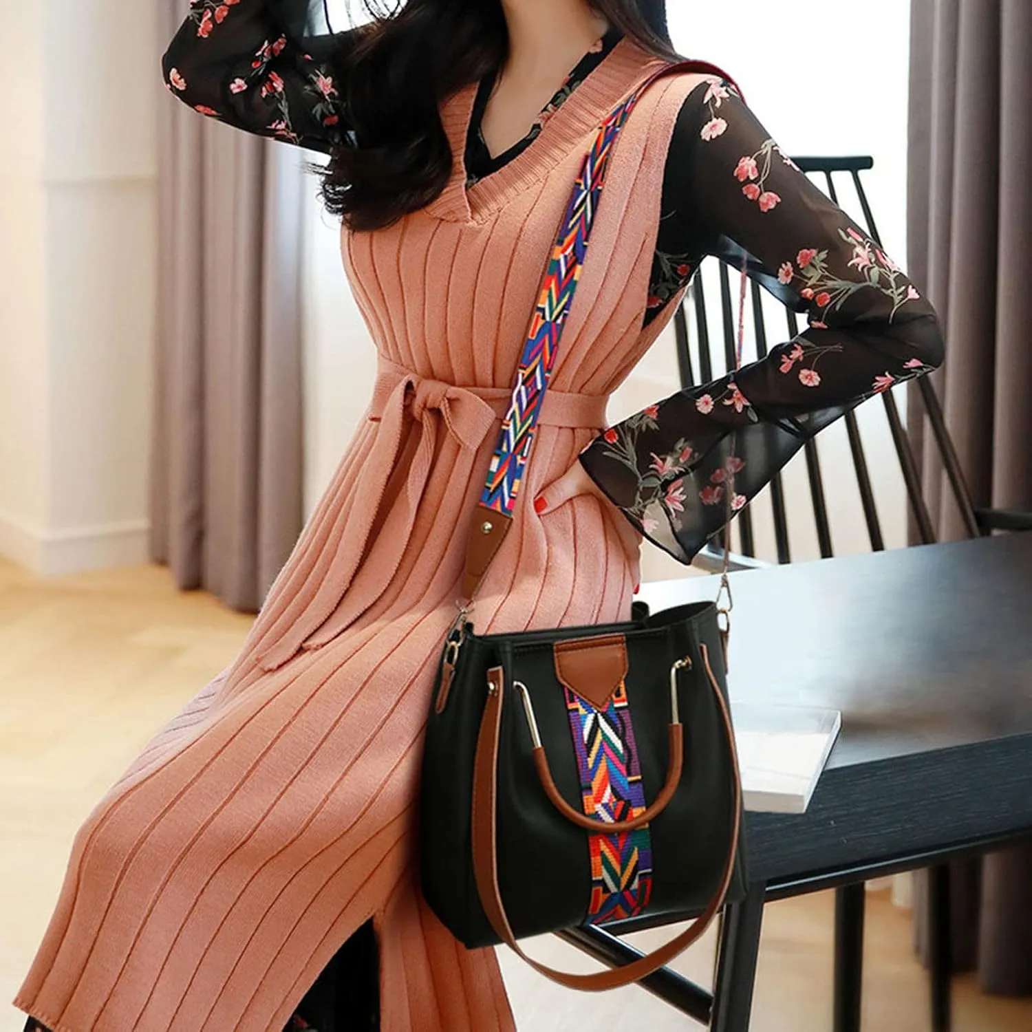 Beach Tote Bag 4 Packet Solid Color Leather Handbags Shoulder Bags Crossbody Hobo Bags Card Purse Work Travel Essential E