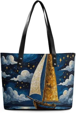 Beach Tote Bags Travel Totes Bag Shopping Zippered Tote for Women Large Capacity Handbag and Purses for Office, Travel,Blue Dream Sailor