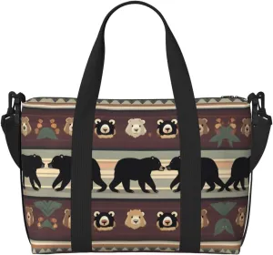 Bear Printinggym Bags For Men Women, Foldable Travel Duffle Bag,Lightweight Weekender Duffel Bag, Black, RXZER23
