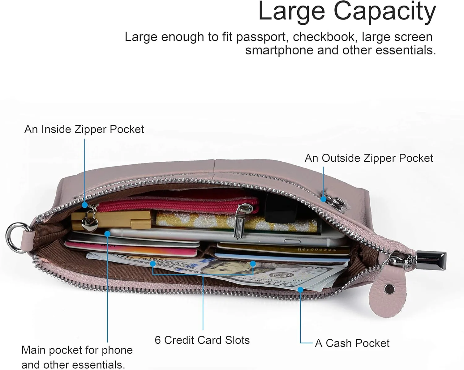 befen Genuine Leather Wristlet Clutch Wallet Purses Small Crossbody Bags for Women with RFID Blocking Card Slots