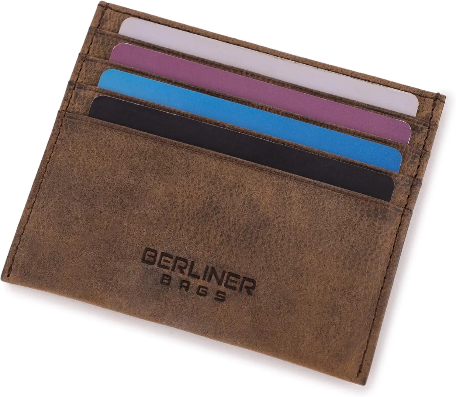 BERLINER BAGS Vintage Genuine Leather Card Wallet, RFID Blocking Card Holder, Front Pocket Wallets, Slim Wallet for Men and Women - Brown