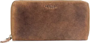 BERLINER BAGS Vintage Genuine Leather Wallet Margo, RFID Blocking Credit Card Holder, Slim Womens Wallet, Zip Around Wallet for 13 Cards and ID window, Bills, Coins - Brown