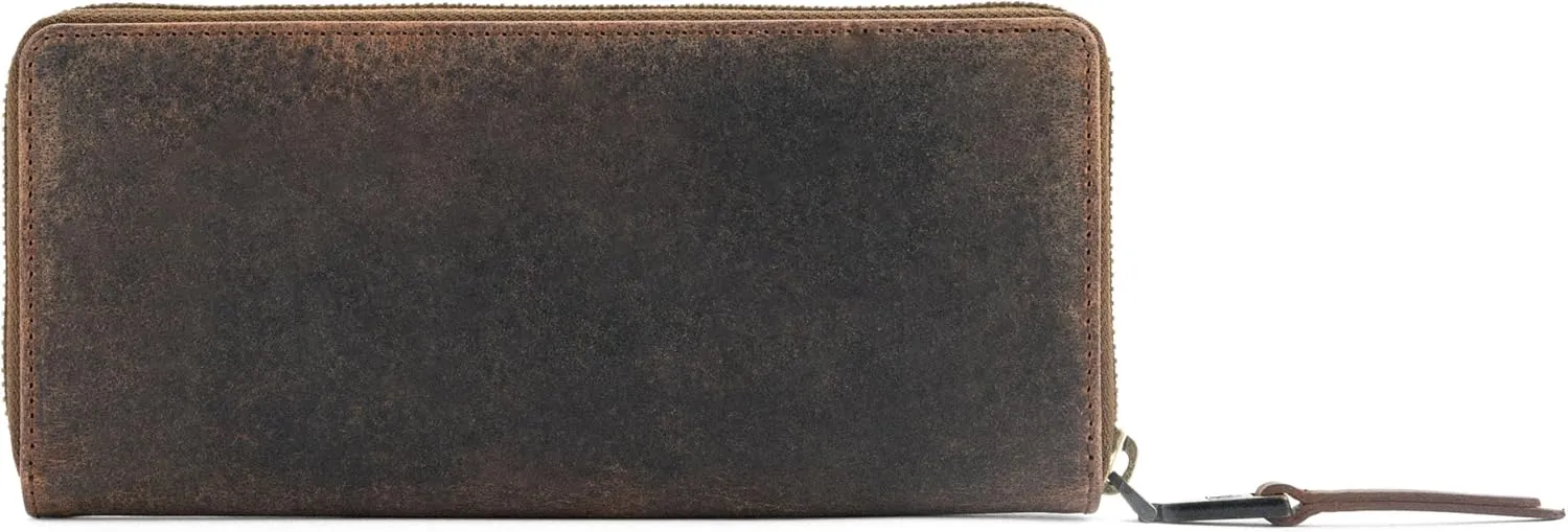 BERLINER BAGS Vintage Genuine Leather Wallet Palma, RFID Blocking Credit Card Holder, Slim Womens Wallet, Zip Around Wallet for 14 Cards, Bills, Coins, ID Window - Brown