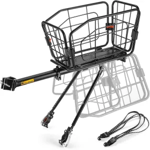 Bicycle Rear Cargo Rack, Quick Install, 3-in-1 Multi-Functional Rear Bicycle Rack with Basket, Adjustable Bicycle Rack for Most Bicycle Models