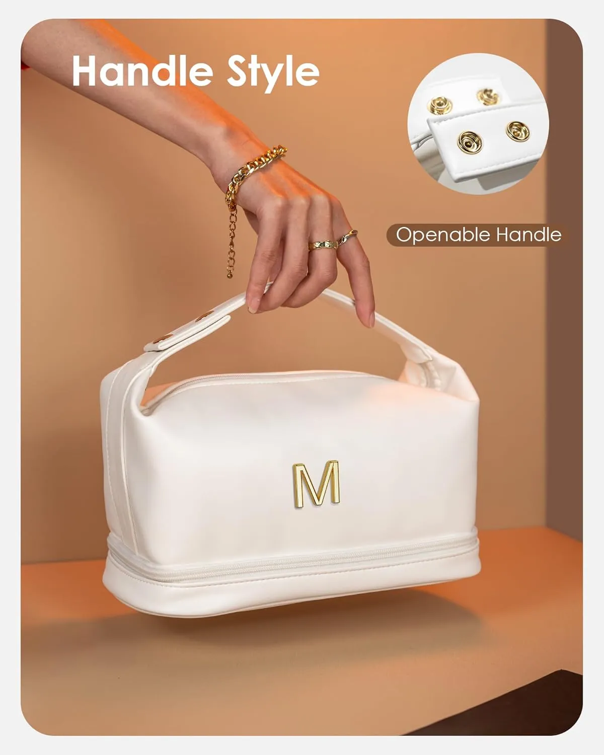 Birthday Gifts for Women, Personalized Gifts, Makeup Bags with Handle, Double Layer Cosmetic Bag, PU Leather Makeup Bags Travel Toiletry Bag, Gifts for Coworkers Teen Girls