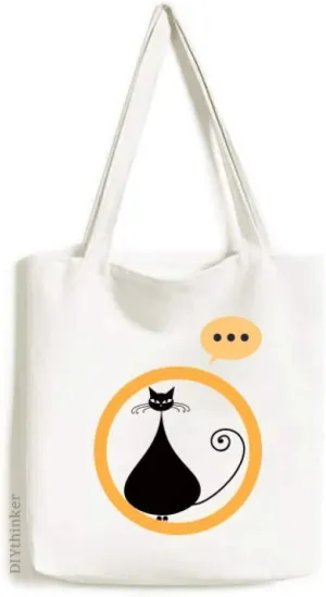 Black Cat Lover Halloween Animal Art Outline Expression Gift Sack Canvas Tote Shoulder Bag