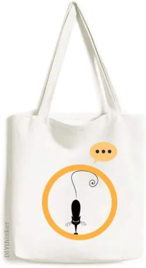 Black Cat Pet Lover Animal Art Outline Expression Gift Sack Canvas Tote Shoulder Bag