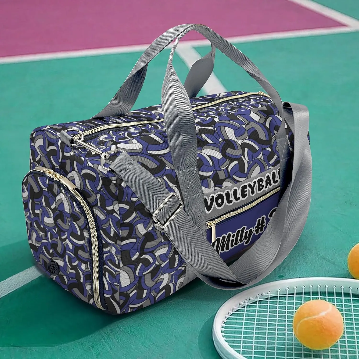 Blue Grey Black Volleyball Customized Duffel Bags Weekender Overnight Bag Travel Bag Personalized Gift Gym Bags School Bag