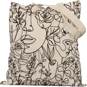 Boho Tote Bag, Minimalist Boho Woman Line Art Canvas Tote Bags for Women, Aesthetic Tote Bag, Reusable Grocery Bags Shopping Bags, Boho Gifts for Women