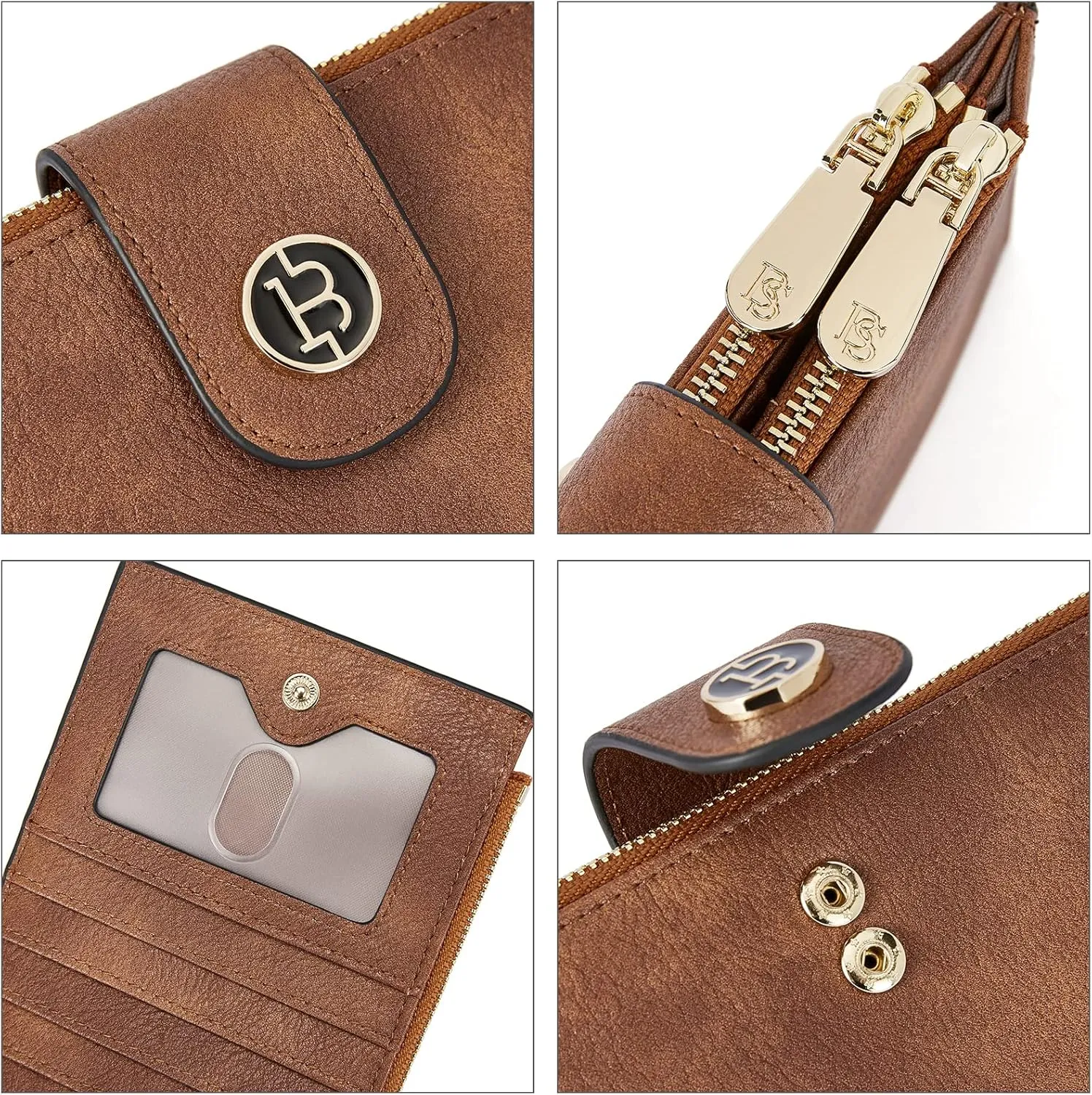 BOSTANTEN Leather Wallets for Women RFID Blocking Slim Bofild Purse Card Holder with Zipper Pocket