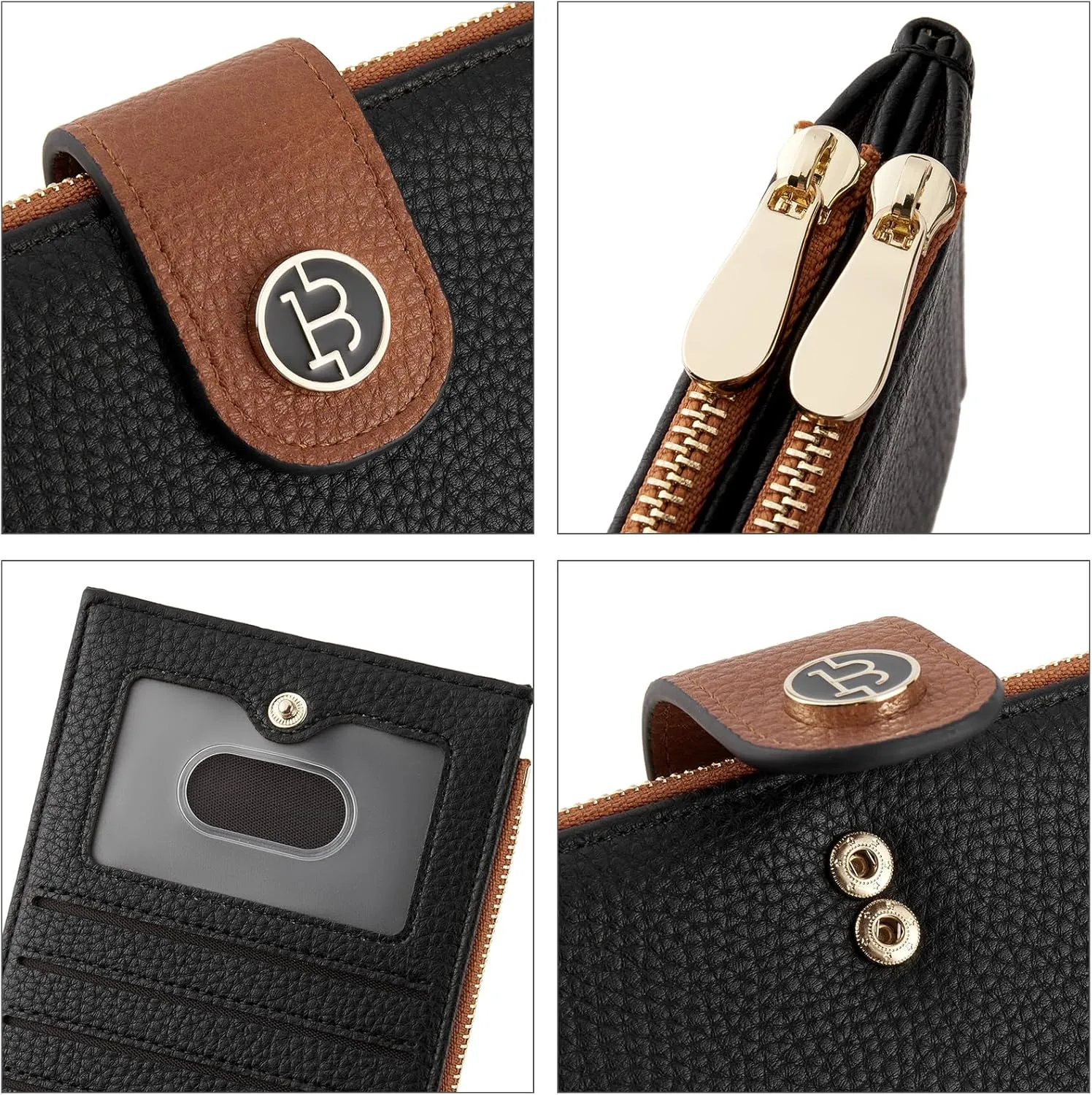 BOSTANTEN Leather Wallets for Women RFID Blocking Slim Bofild Purse Card Holder with Zipper Pocket