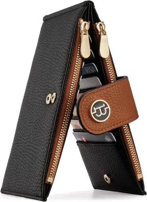 BOSTANTEN Leather Wallets for Women RFID Blocking Slim Bofild Purse Card Holder with Zipper Pocket